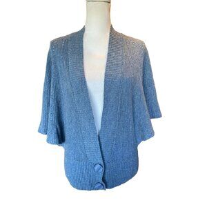 Anthropologie Moth Women Blue Wool Blend Cardigan Sweater XS-M Butterfly Sleeves